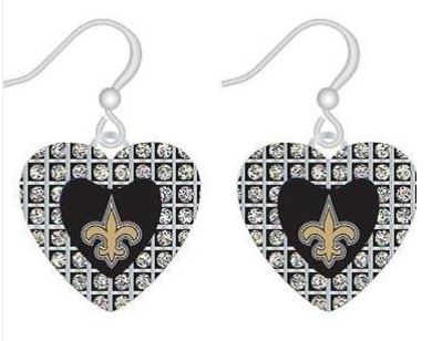 New Orleans Saints Earrings - Heart Glitter Stone